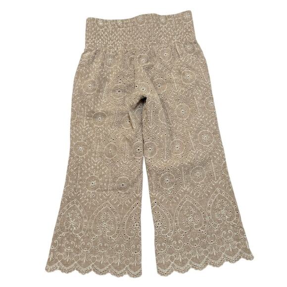Sundance Beige Embroidered Scalloped Hem Culotte Pants Linen/Cotton size PXS - Picture 4 of 5